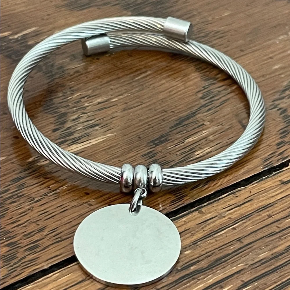 Cable Bracelet with Engraved Charm